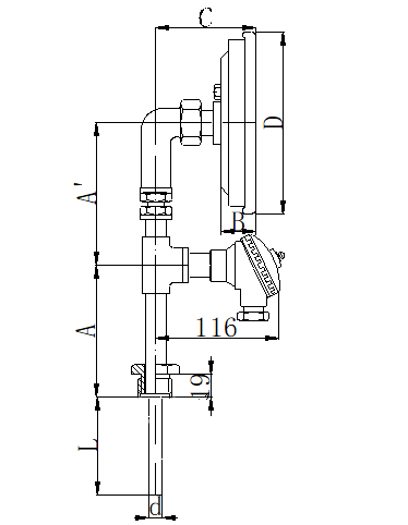 WSSP-411可動(dòng)外螺紋徑向一體化雙金屬溫度計(jì)安裝圖片