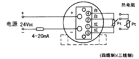 SBWZ-2464智能數(shù)顯型熱電阻溫度變送器接線圖