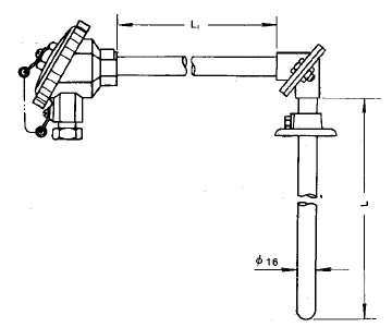 WRN-520活動(dòng)法蘭防濺式直角熱電偶安裝圖片