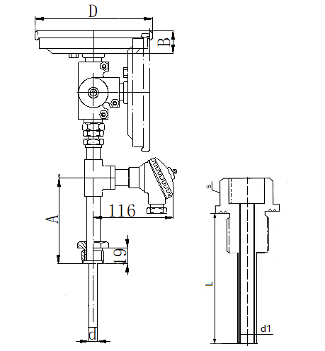 WSSP-371螺紋抽芯式萬向一體化雙金屬溫度計安裝圖片